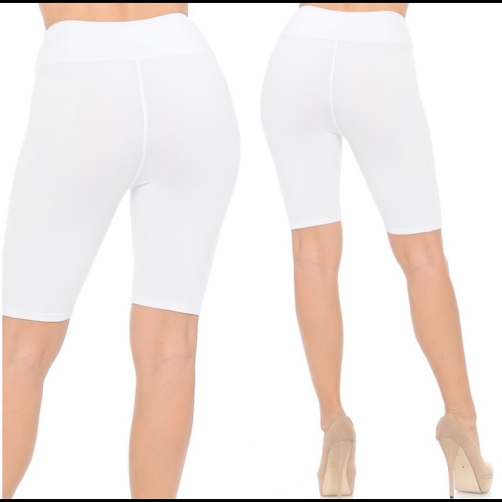 LAST 1! White High Waist Soft Biker Shorts - Picture 2 of 3